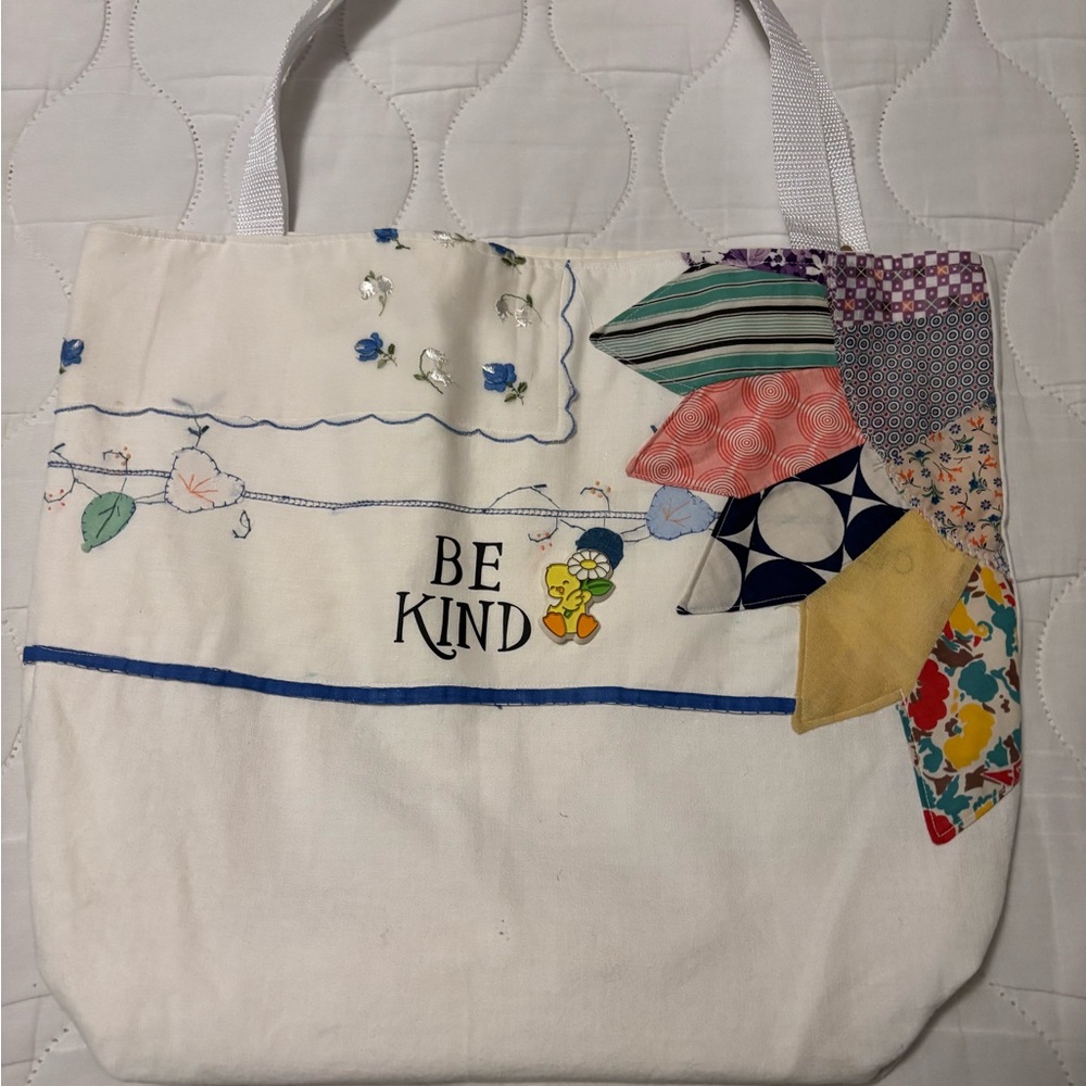 Vintage Linen Embroidered Floral Tote Bag - Cream and Yellow